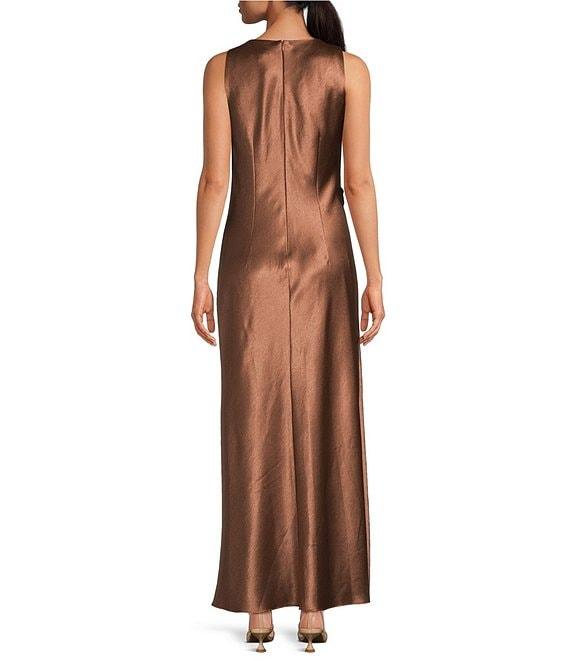 Gianni Bini Cheyanne Satin 3D Rosettes Cutout Round Neck Sleeveless Ruched Slip Maxi Dress Product Image