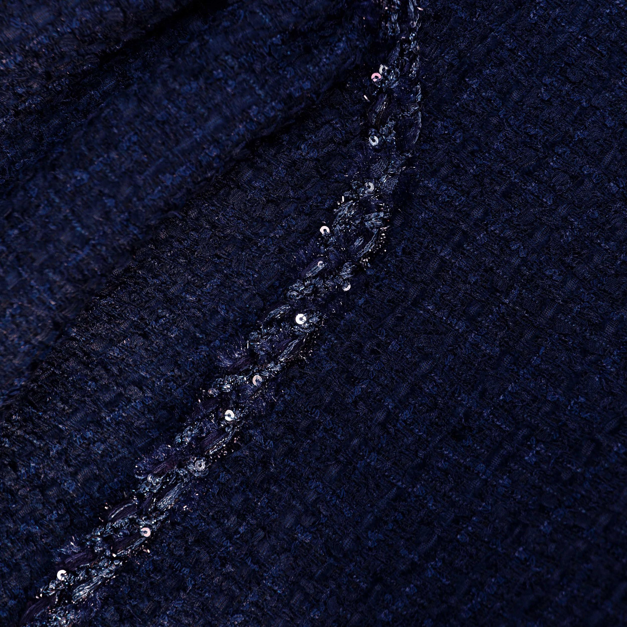 Navy Boucle Midi Dress Product Image