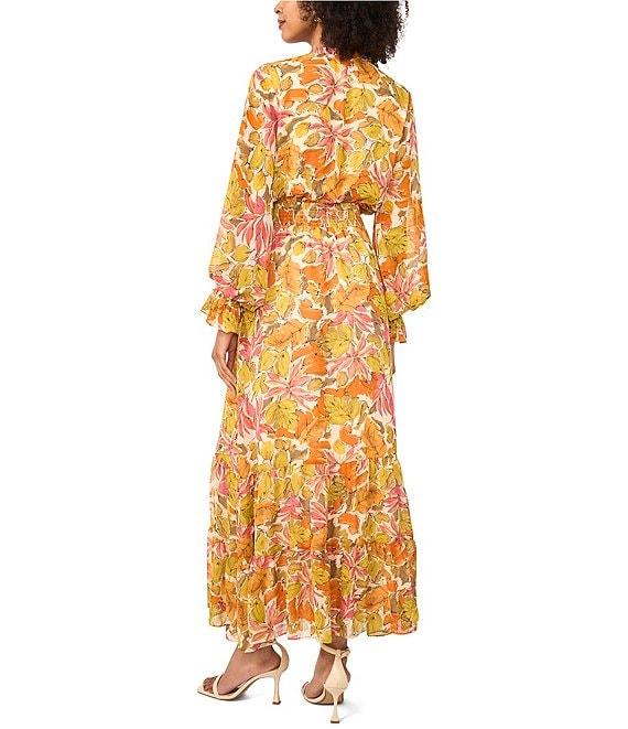 Vince Camuto Woven V-Neck Long Sleeve Smocked Waist Tie Front Dress Product Image