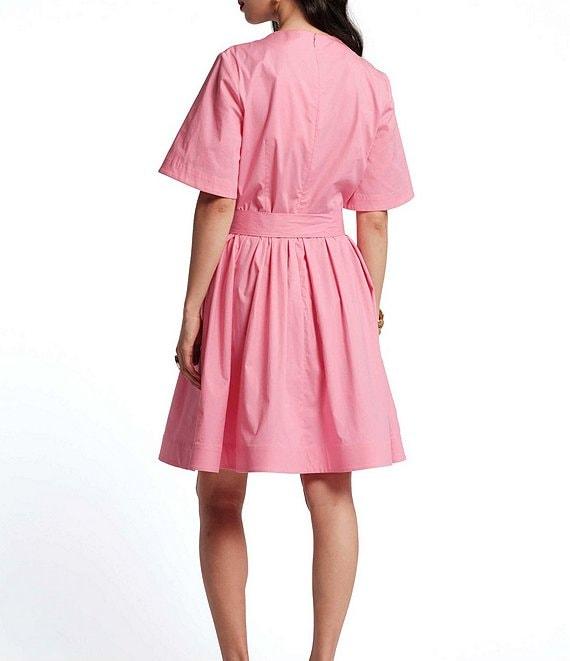 FRANCES VALENTINE Nancy Poplin High Neck Short Sleeve Tie Waist Dress Product Image