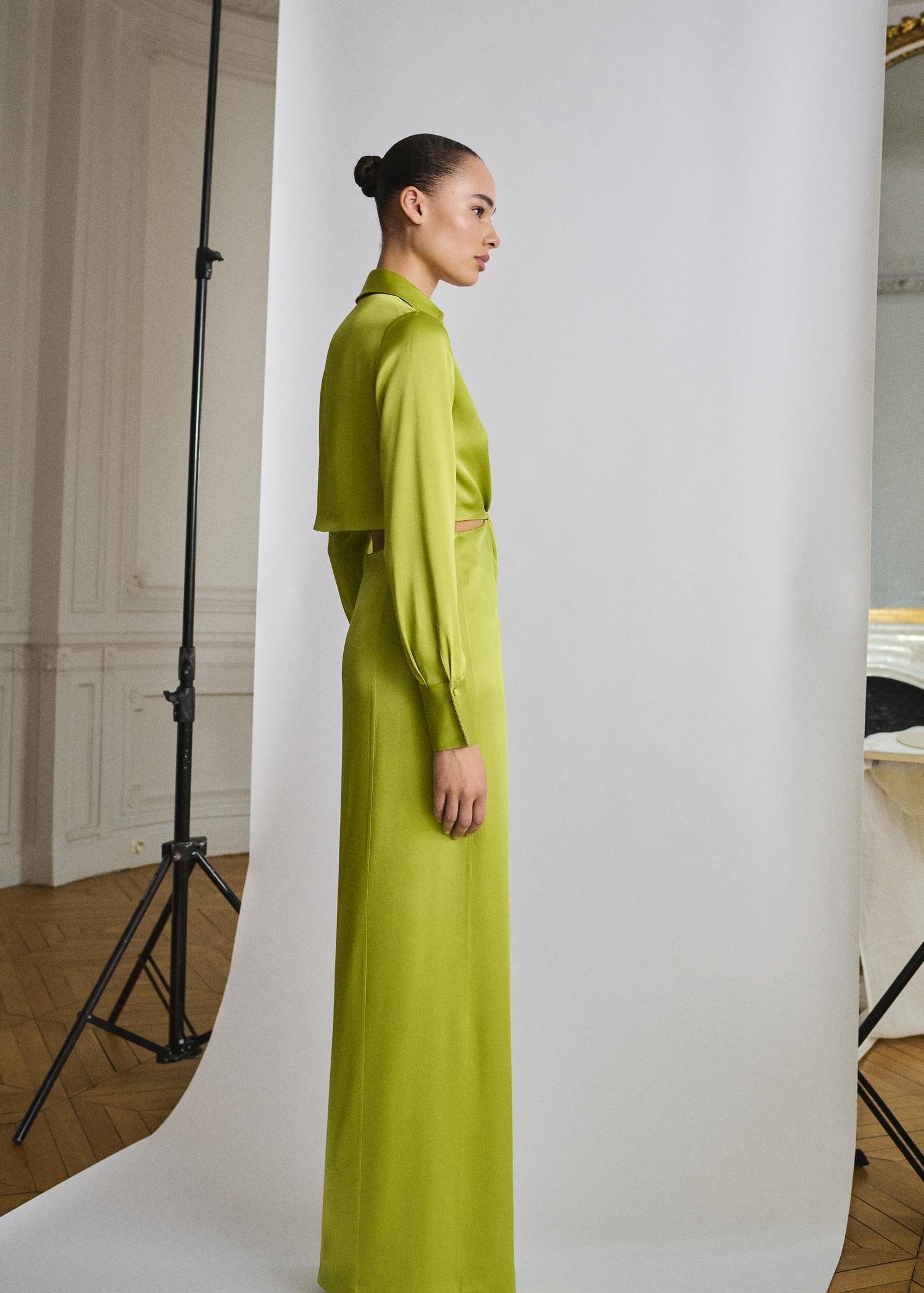 Draped shirt dress with side openings - Women | MANGO USA Product Image