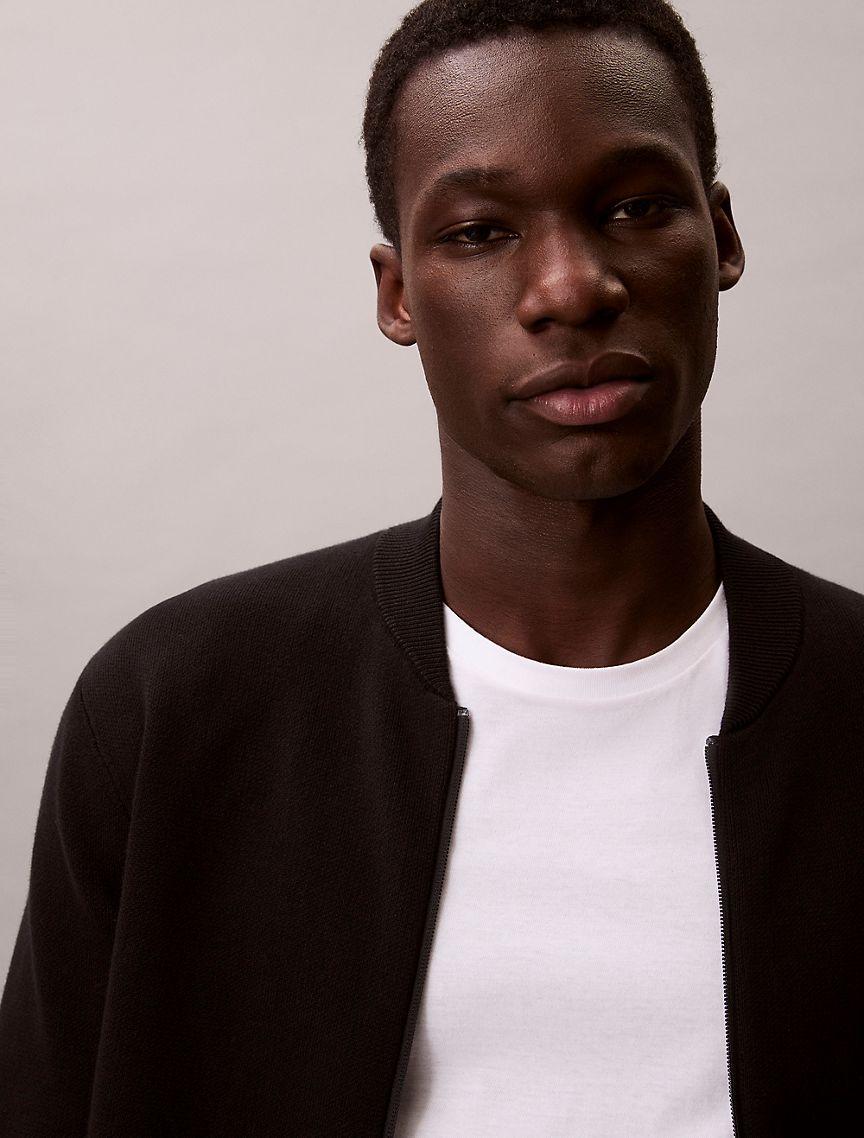 Smooth Cotton Sweater Bomber Jacket Product Image