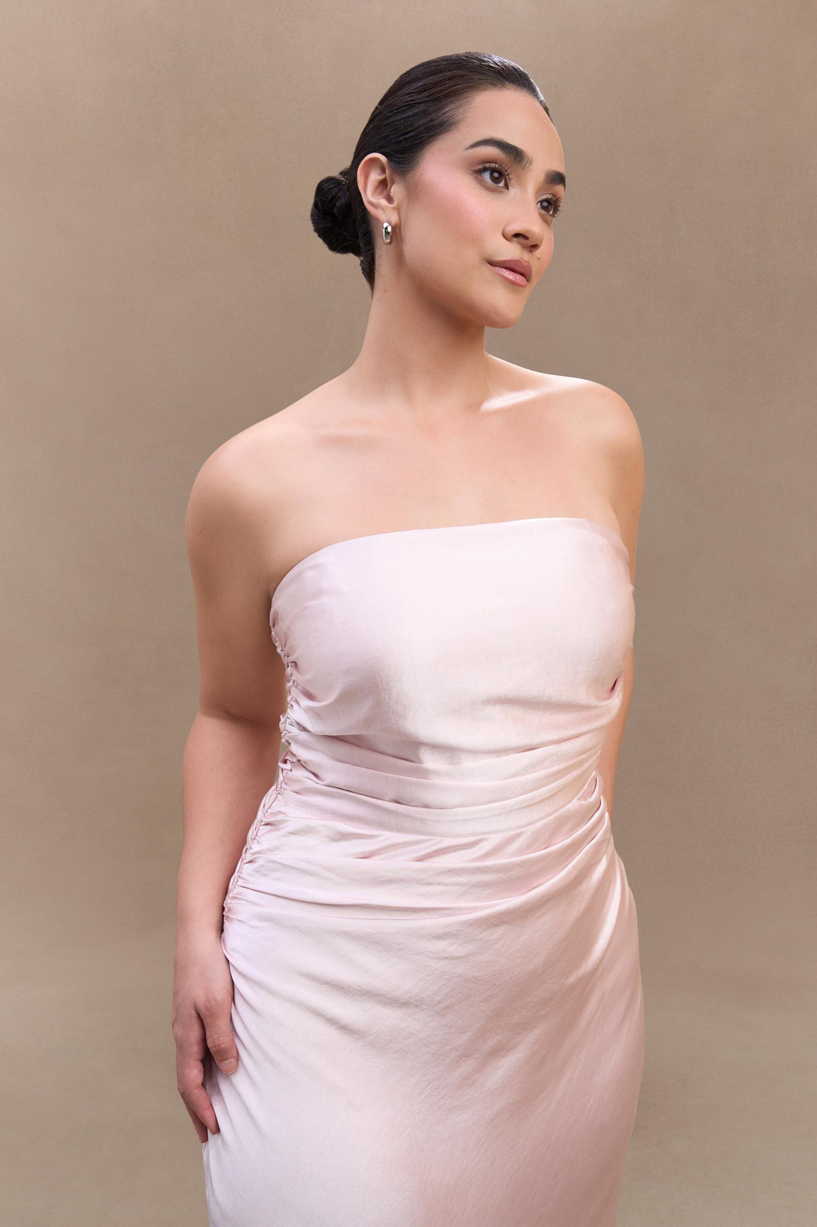 Cedar Strapless Satin Maxi Dress - Soft Pink Product Image