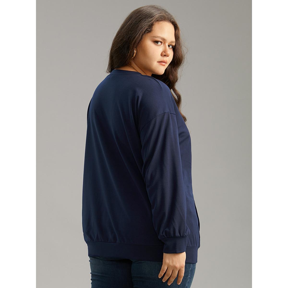 Plus Size Leopard & Heart Print Crew Neck Sweatshirt Women Indigo Elegant Printed Dailywear Sweatshirts BloomChic 18-20/2X Product Image