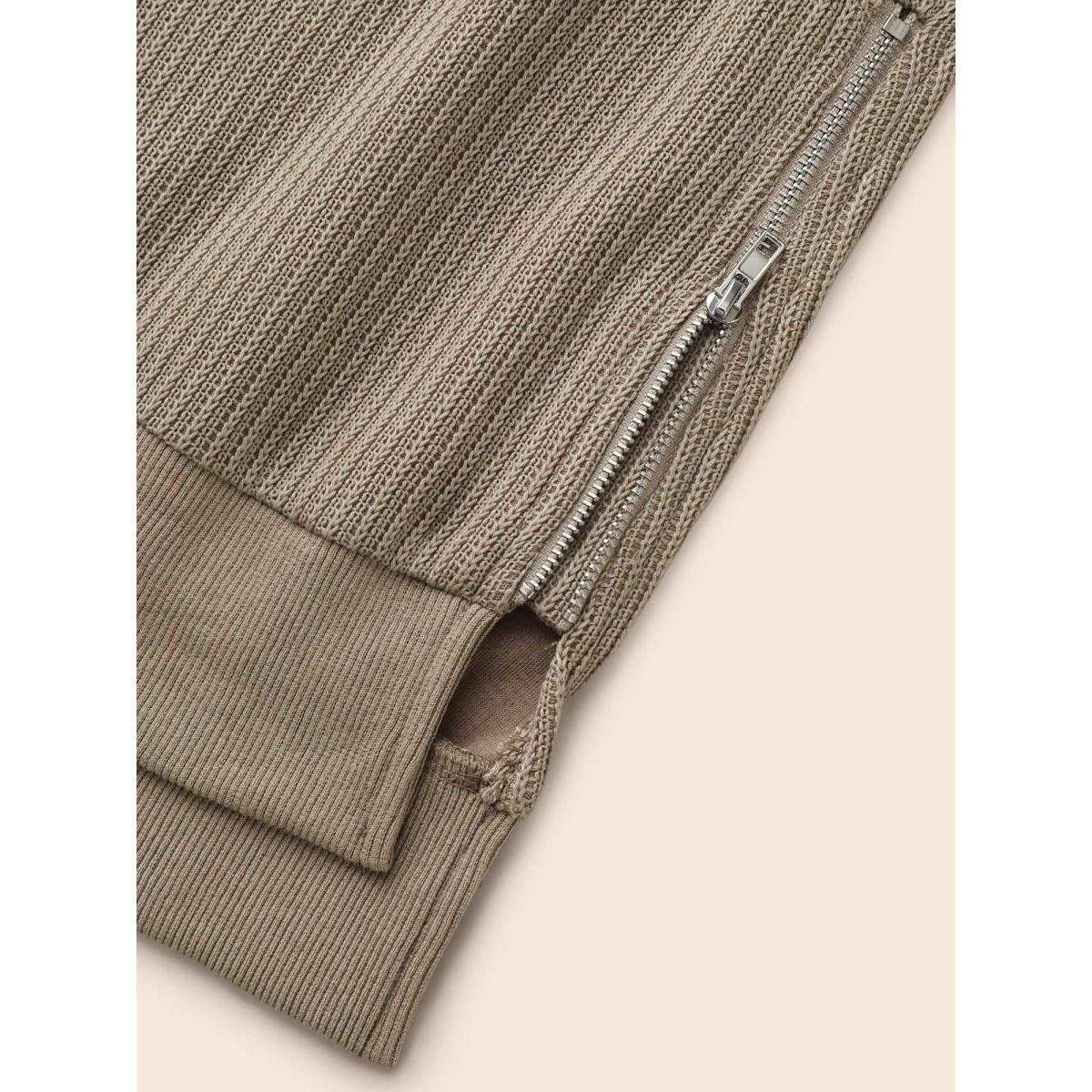 Plus Size Crew Neck Zipper Detail Raglan Sleeve Sweatshirt Women LightBrown Casual Texture Loose Round Neck Everyday Sweatshirts BloomChic 22-24/3X Product Image