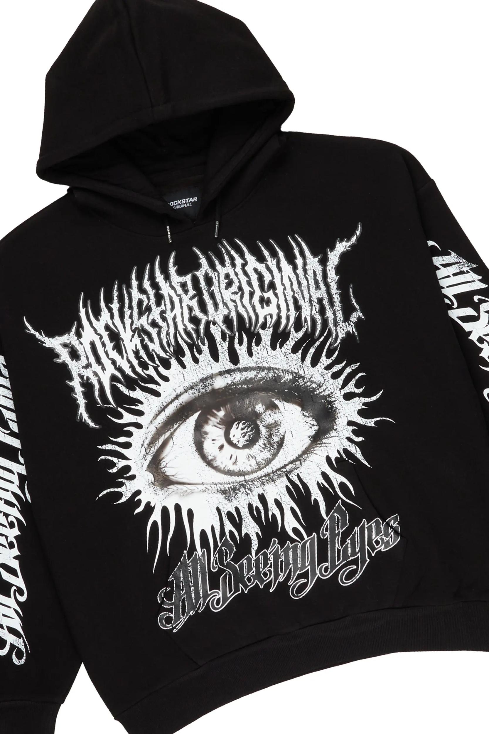All Seeing Eyes Black Hoodie/Slim Fit Jean Set Male Product Image