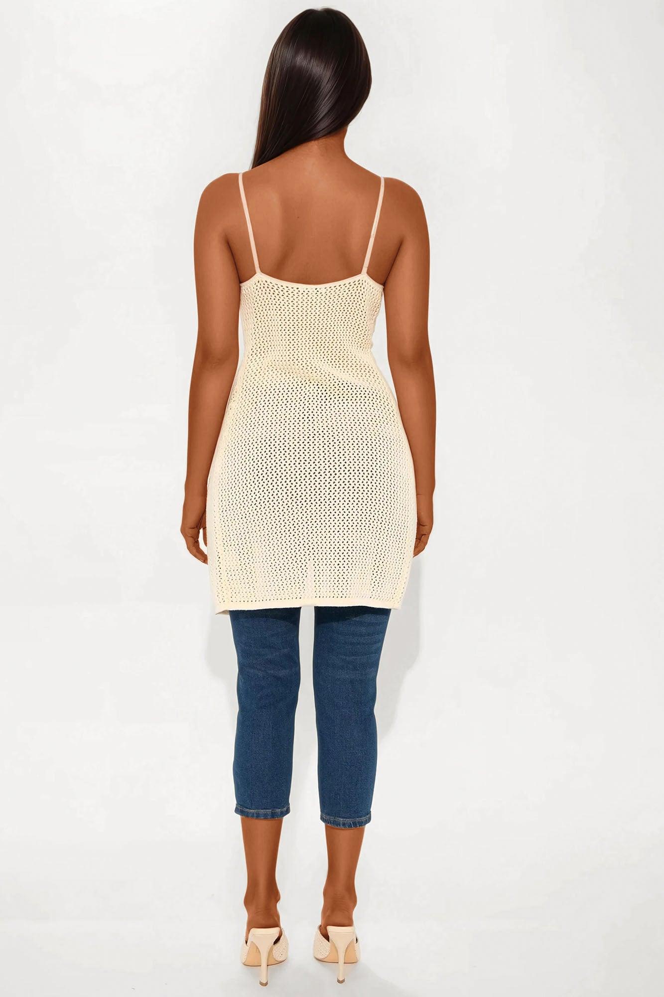 Kaline Crochet Tie Front Top - Cream Product Image