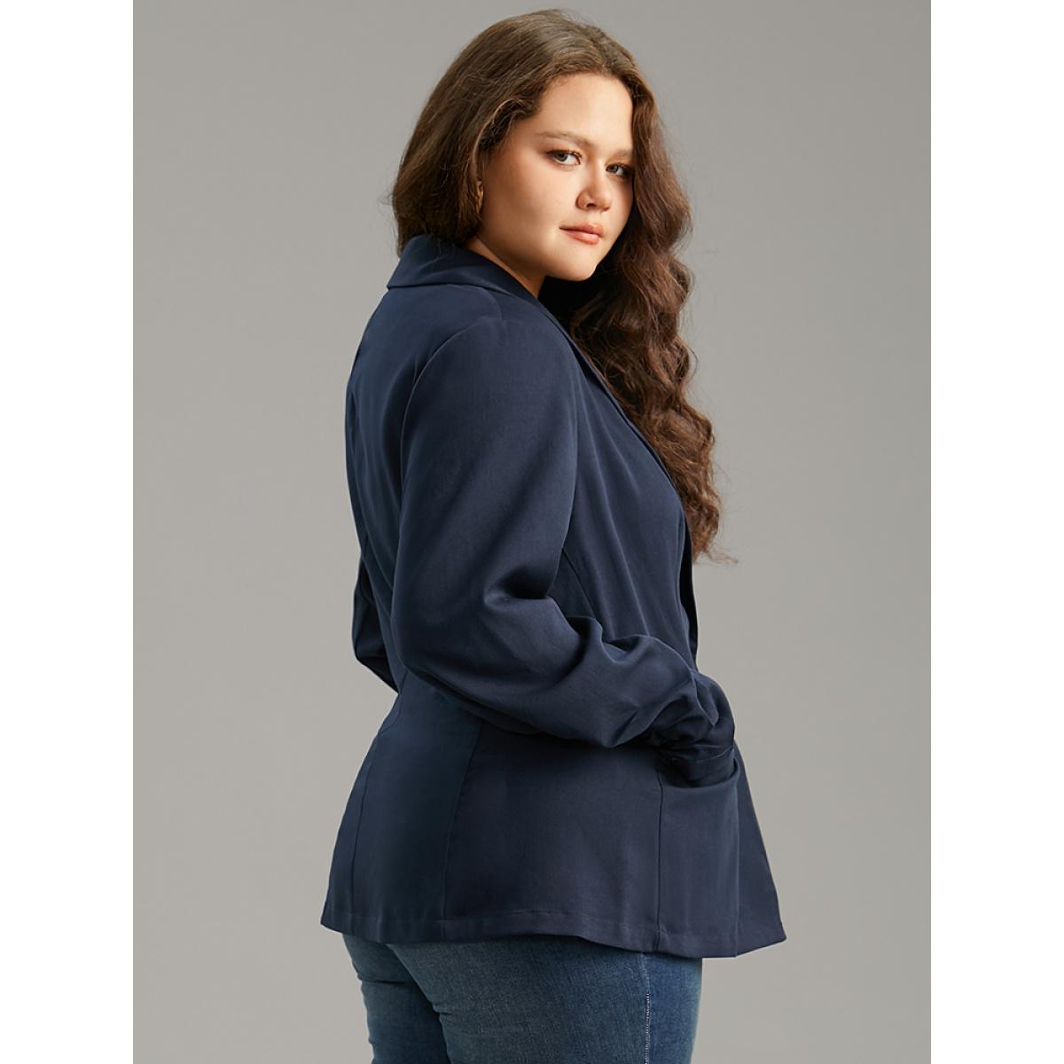 Plus Size Plain Lapel Collar Button Fly Patched Pocket Blazer Midnight Women Dailywear Plain Plain Sleeve Long Sleeve Lapel Collar 28/5X Pocket Casual Blazers BloomChic Product Image
