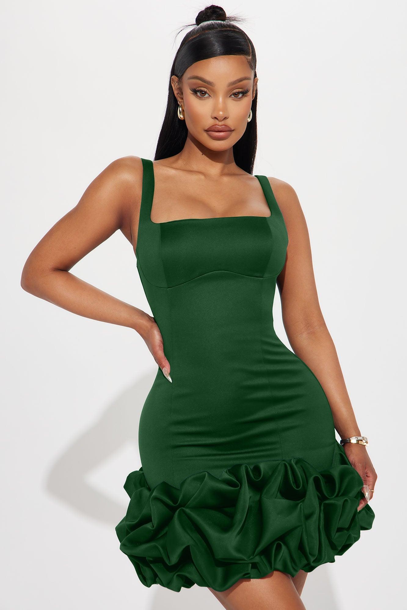 Sienna Satin Mini Dress - Kelly Green Product Image