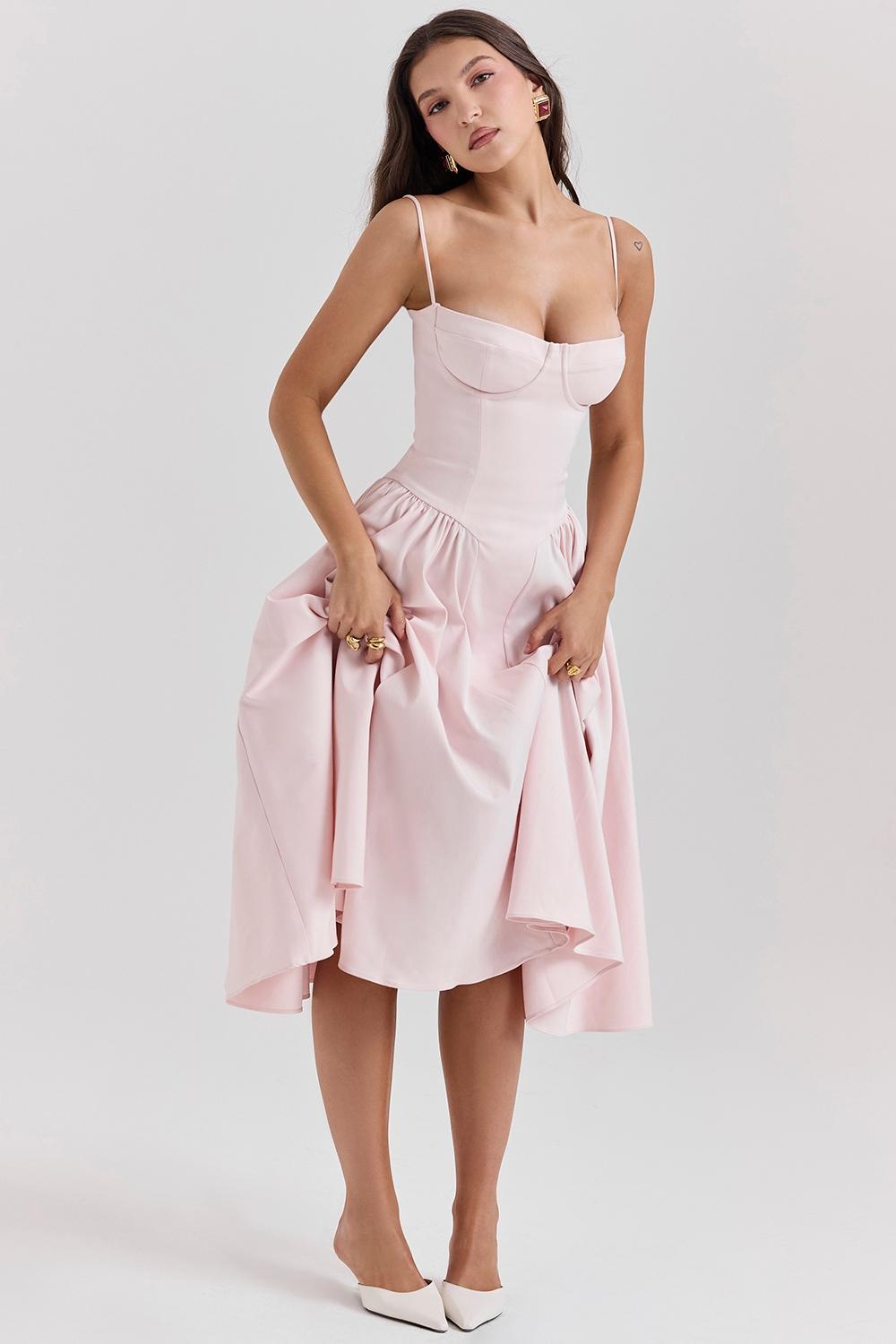 Samaria  ballerina pink twill corset midi dress Product Image