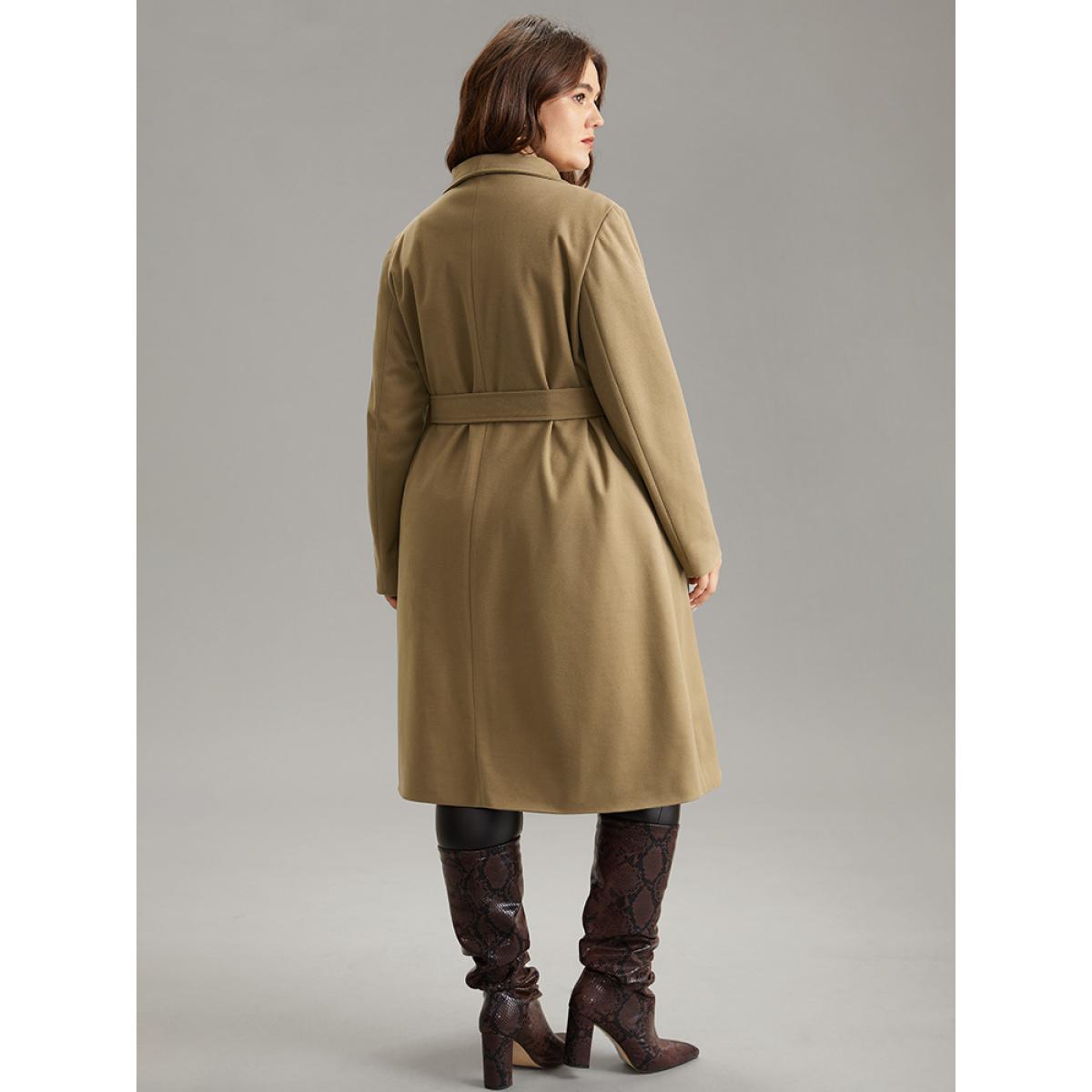 Plus Size Plain Pocket Belted Lapel Collar Tunic Coat Women Bronze Elegant Lined Ladies Dailywear Winter Coats BloomChic 30/6X Product Image