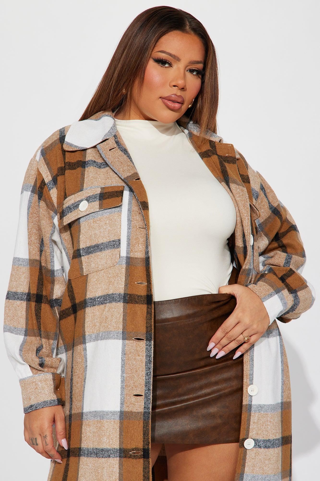 One Step Closer Long Shacket - Taupe/combo Product Image