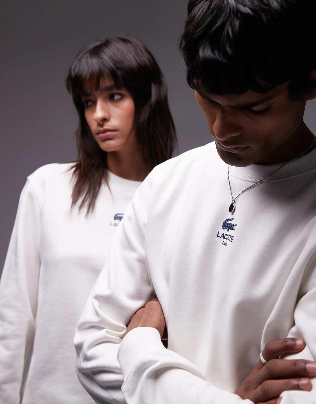 Lacoste front logo sweatshirt in white  Product Image