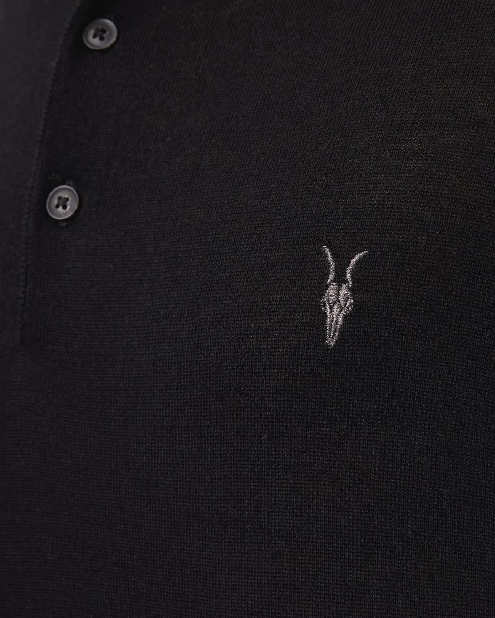 Mode Merino Long Sleeve Ramskull Polo Shirt Black | ALLSAINTS US Product Image