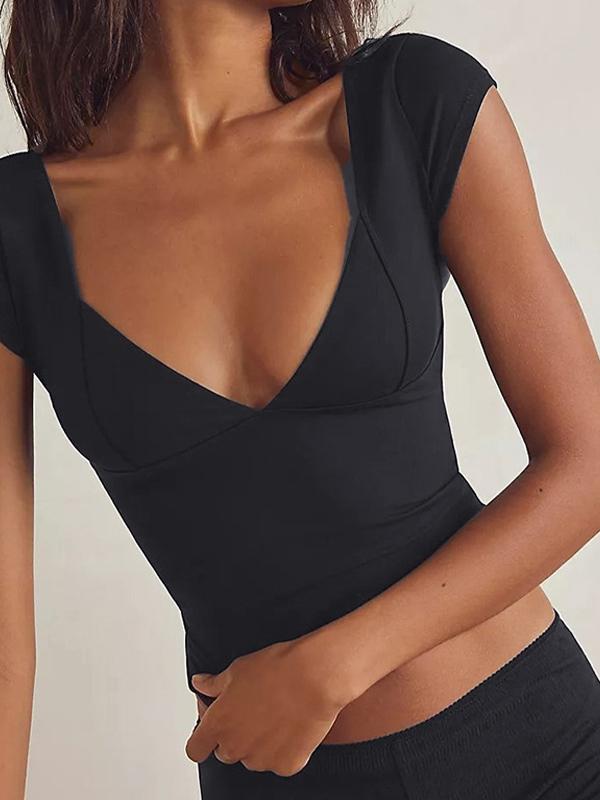 Plunge Neck Backless Crop Top Product Image