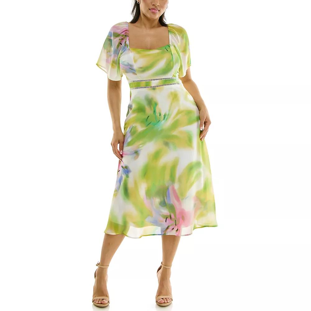 Women's Nina Leonard Floral Flutter Sleeve Sweetheart Neck Dress,  Product Image