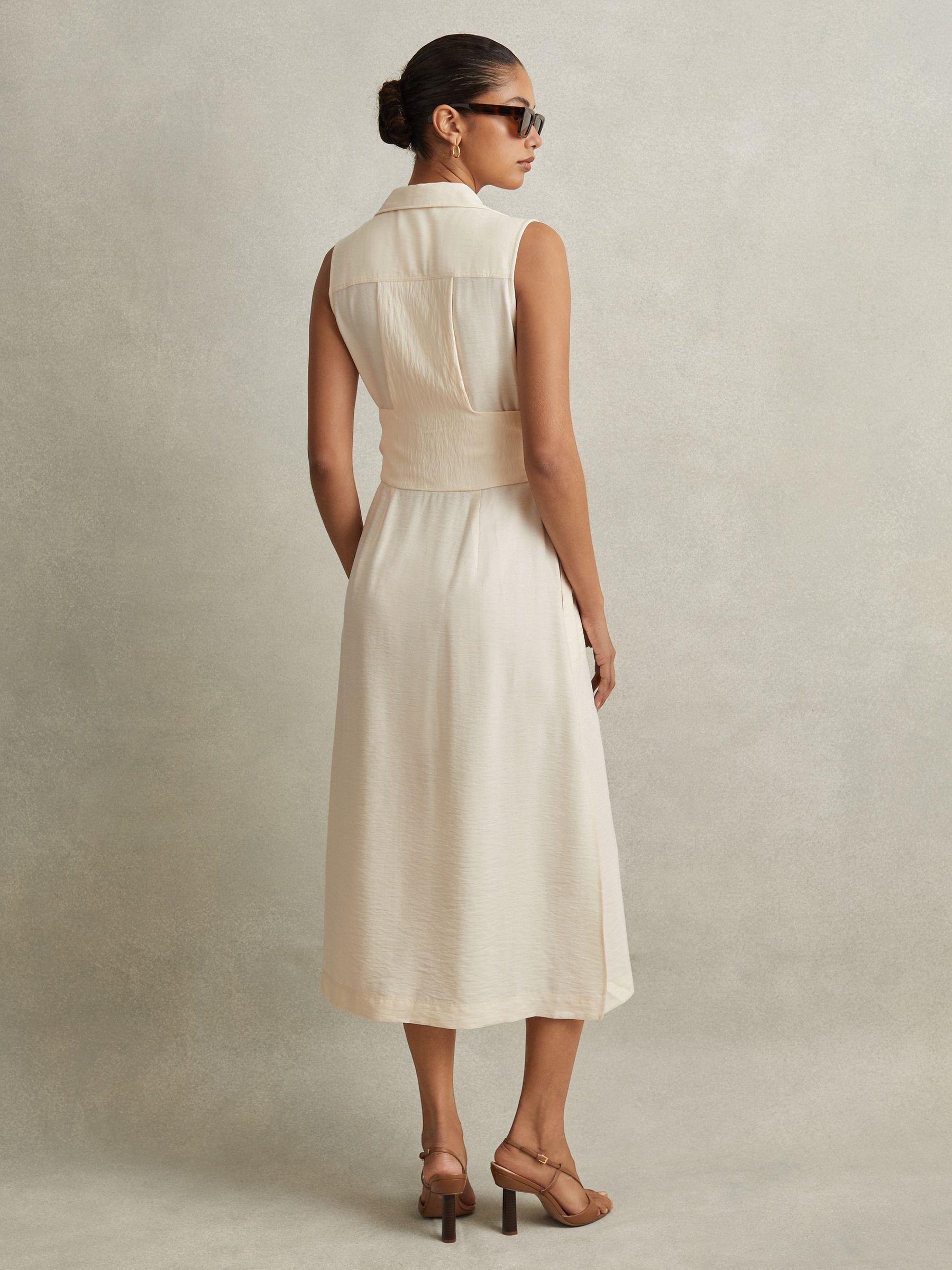 Viscose Blend Belted Shirt Dress in Cream Product Image