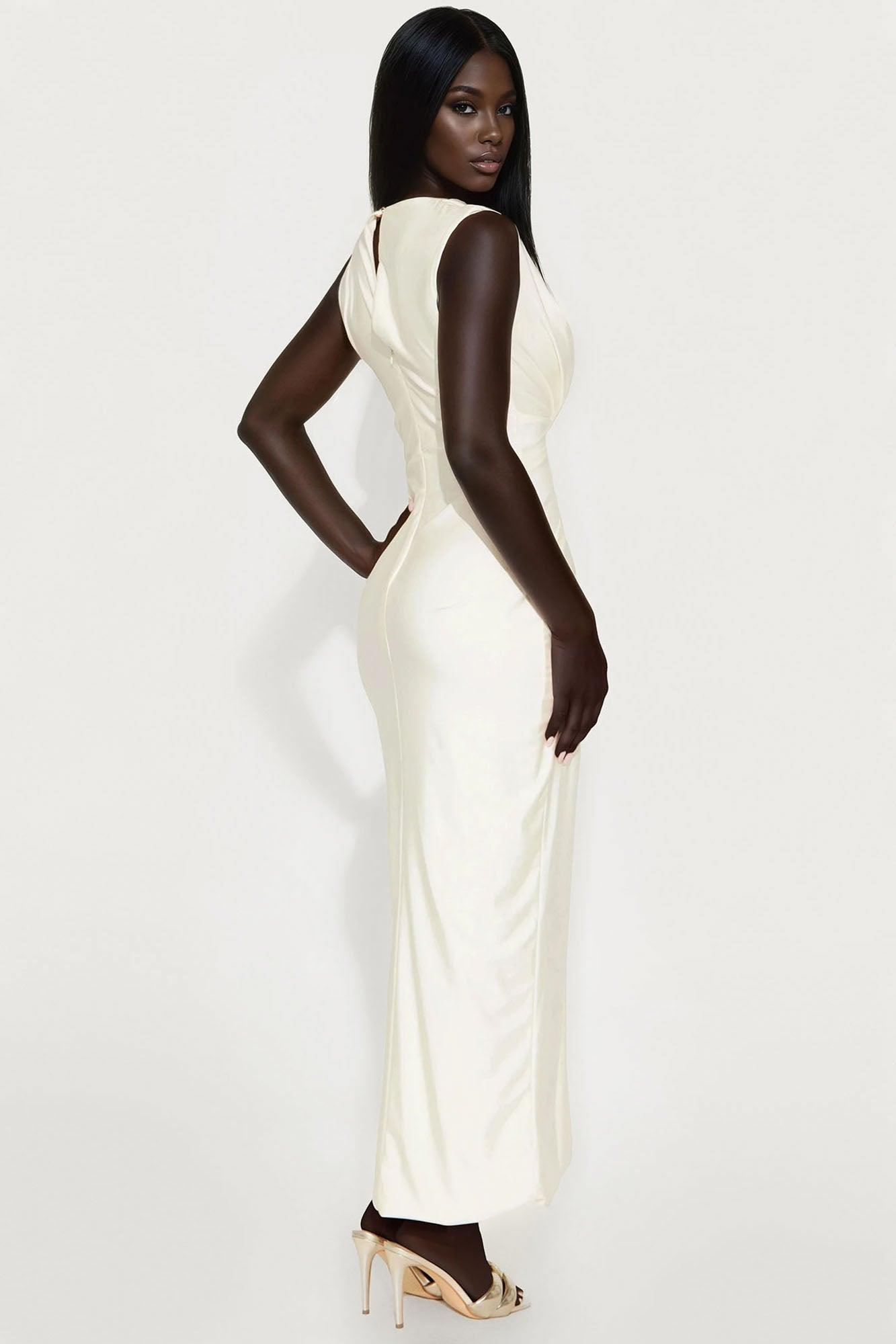 Danielle Draped Tricot Maxi Dress - Cream Female Product Image