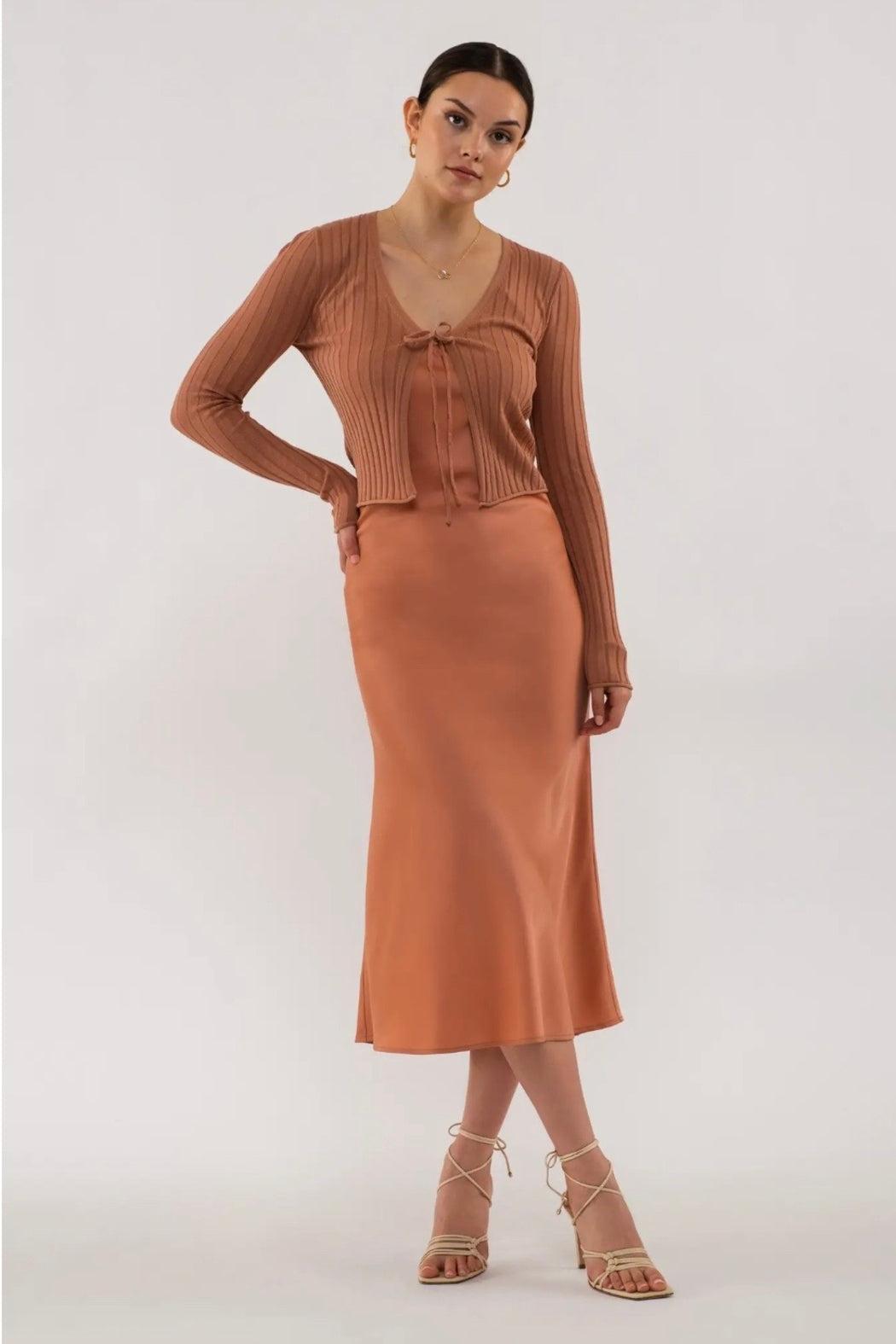 V Neck Slip On Midi Dress Product Image