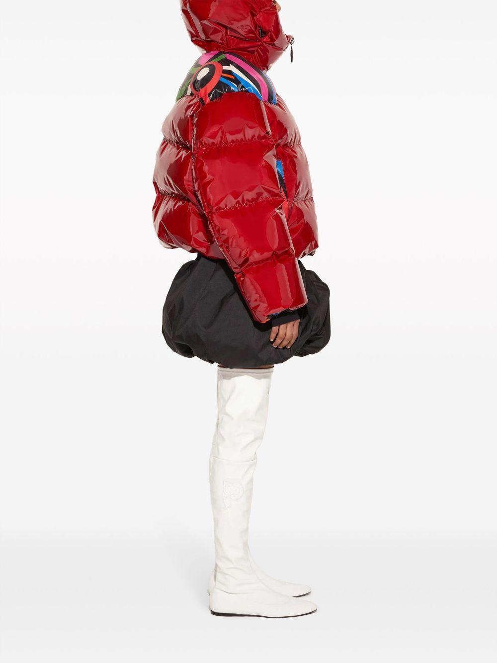 abstract-panelling hooded puffer jacket Product Image