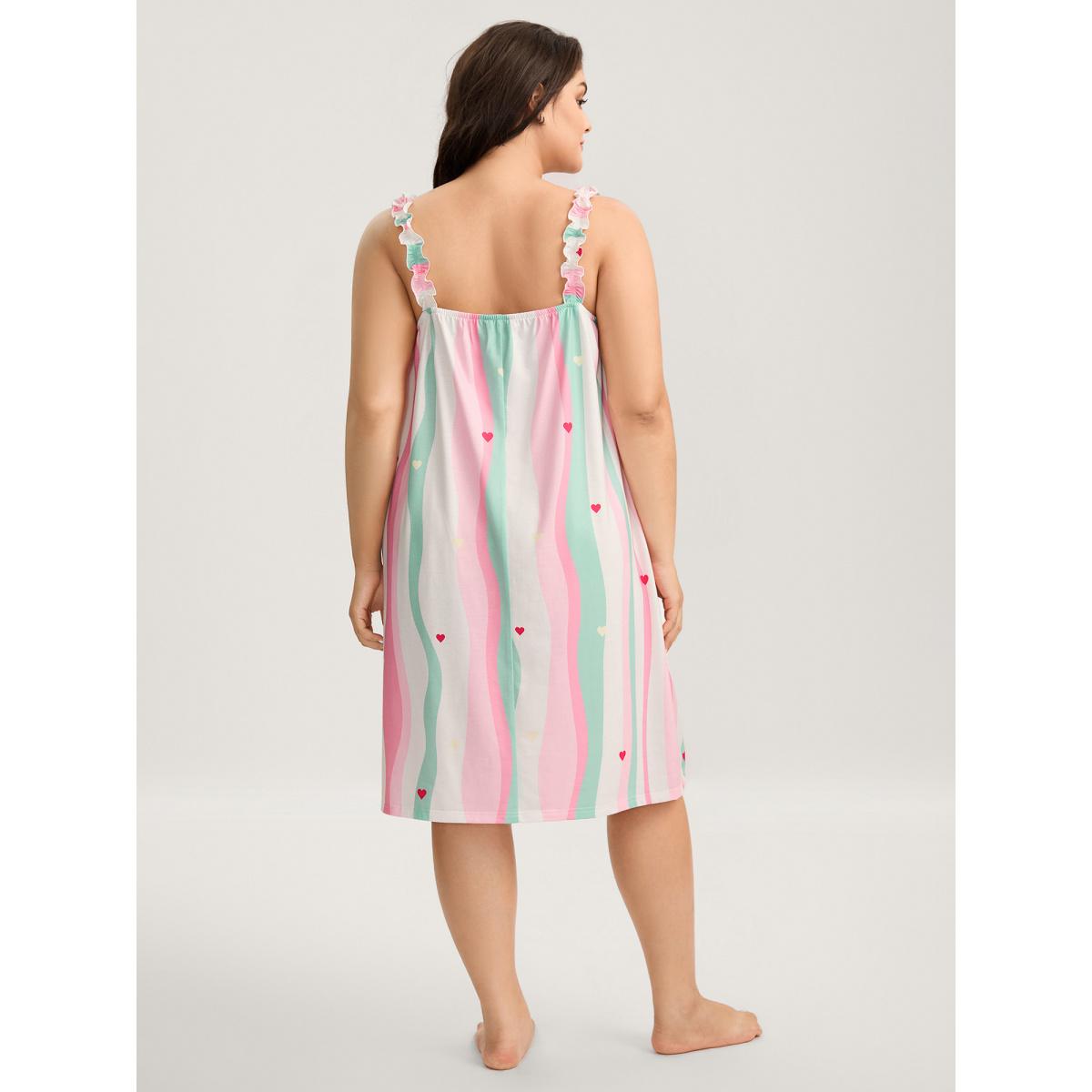 Plus Size Dreamy Stripes Cami Knit Loungewear Women Multicolor Square Neck Loungewear BloomChic 26/4X Product Image