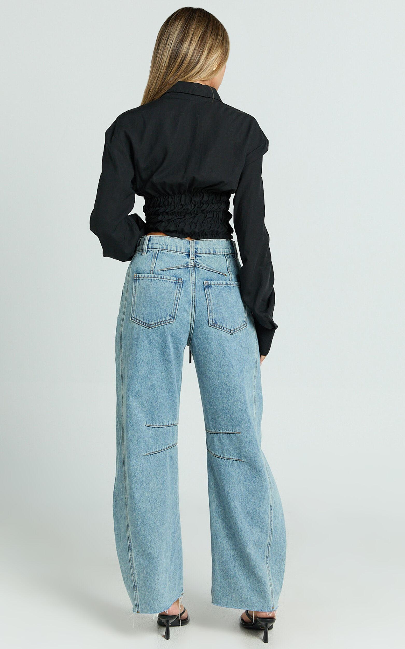 Ada Jeans - Mid Waisted Recycled Denim Barrel Jeans in Mid Blue Wash Product Image