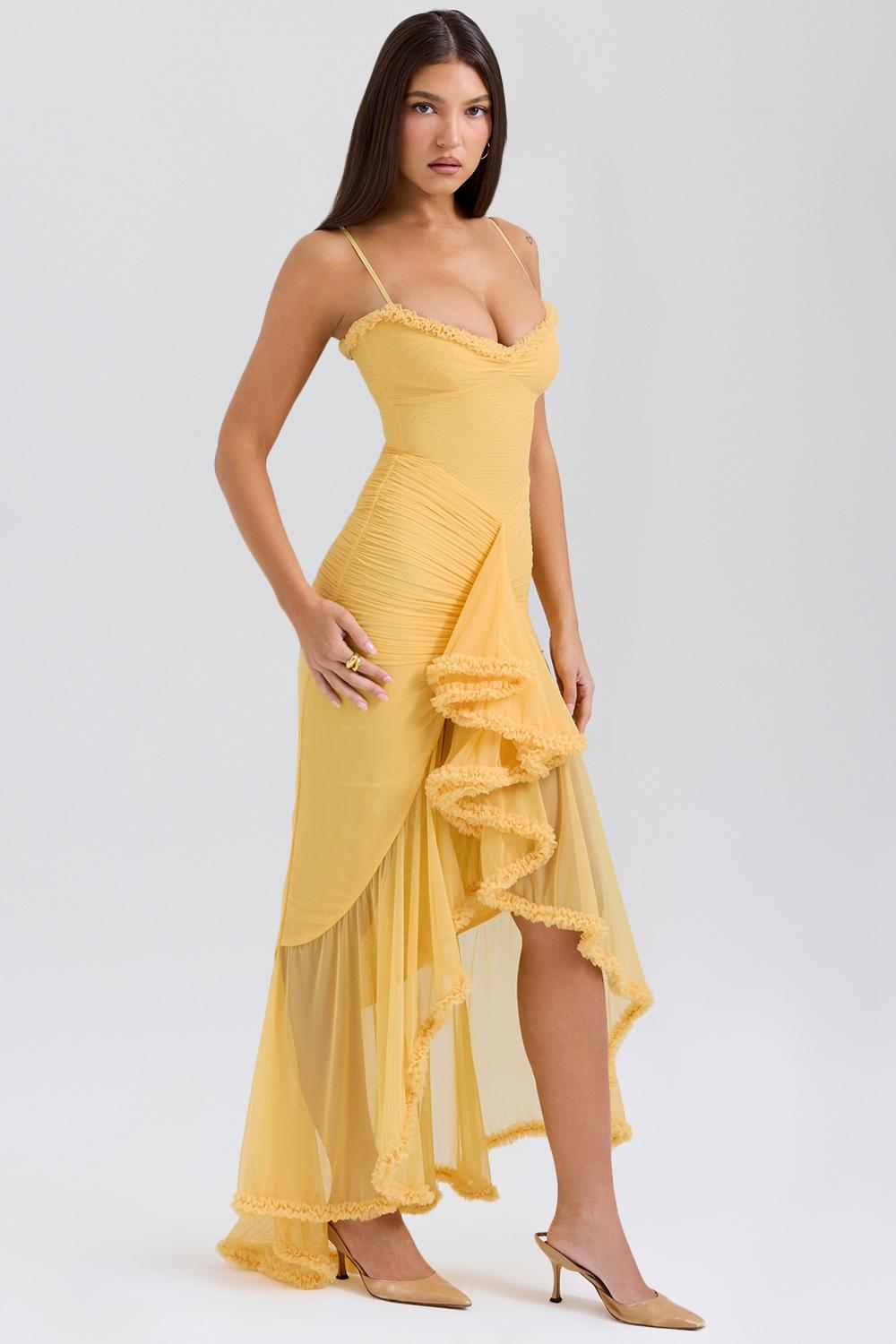 Gabbi  apricot ruffled front gown Product Image