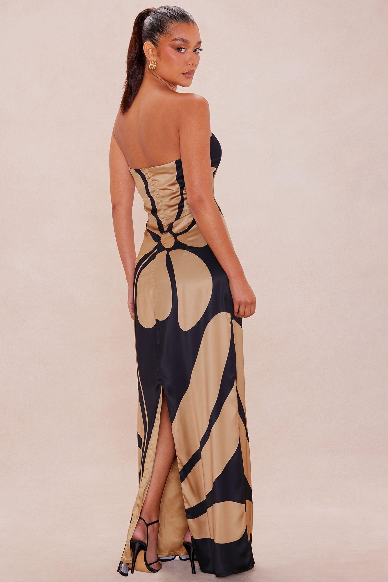 Kailani Satin Maxi Dress - Black/Brown Female Product Image
