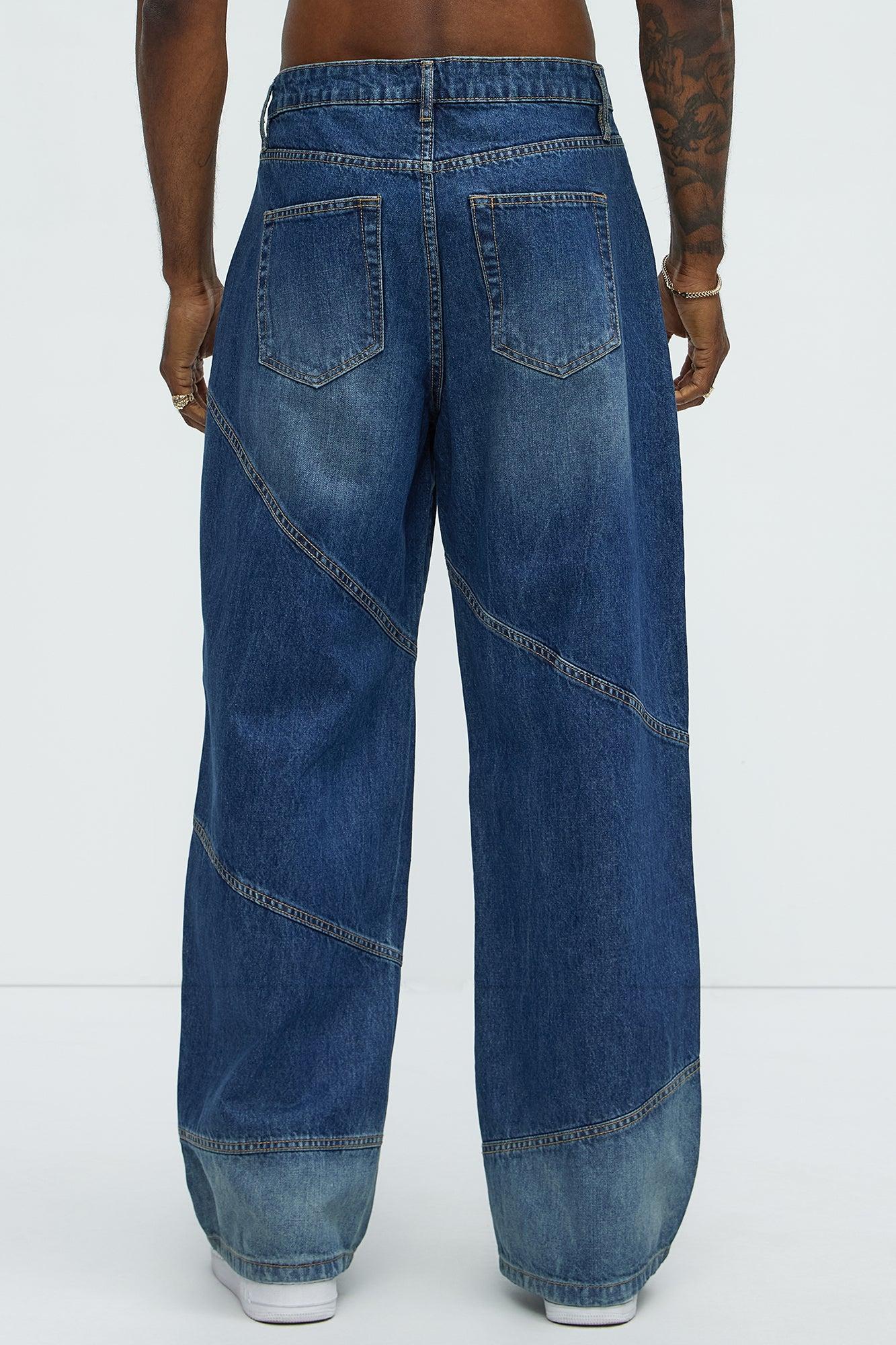 Tonal Patchwork Baggy Jeans - Medium Wash Product Image