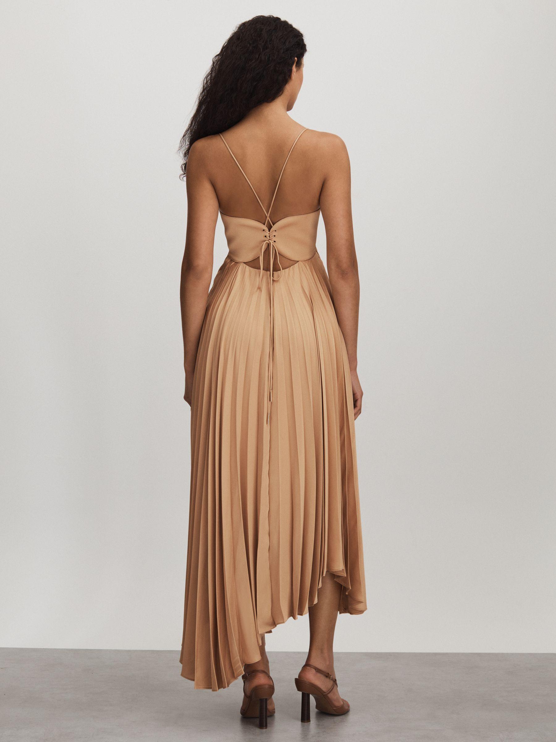 Acler Pleated Asymmetric Midi Dress in Gold Product Image