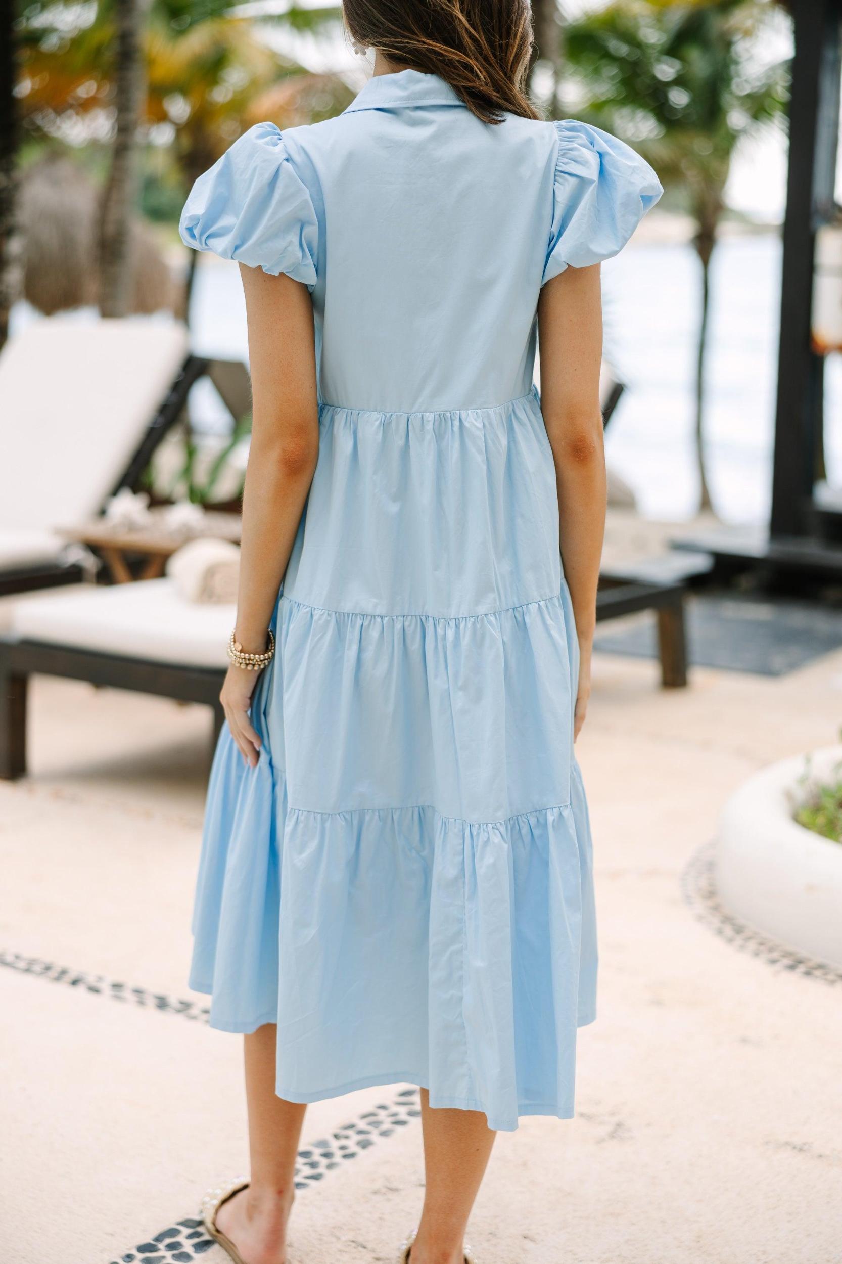 Perfect For You Sky Blue Button Down Midi Dress Female Product Image