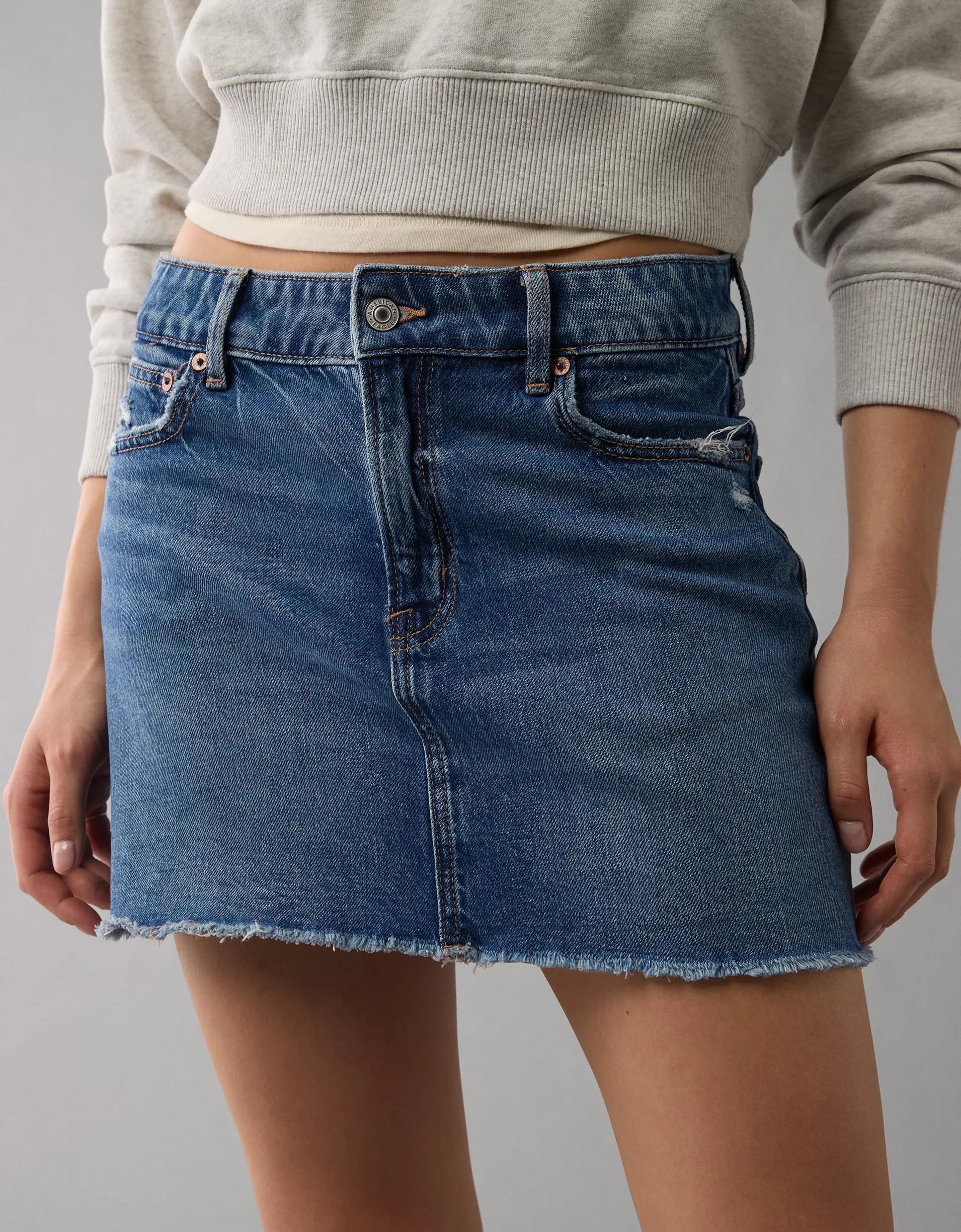 AE Stretch High-Waisted Perfect Denim Mini Skirt Product Image