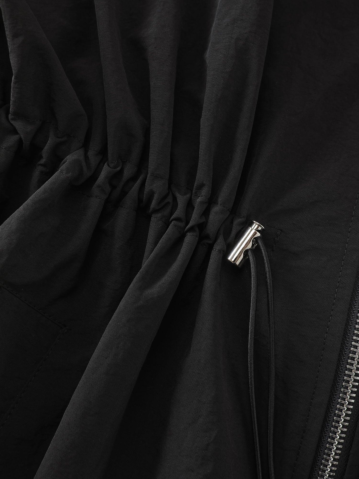 Drawstring Pockets Zipper Long Coat Female Product Image