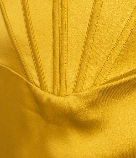 GB Social Corset Cowl Neck Lace-Up Back Slit Hem Satin Long Dress Product Image