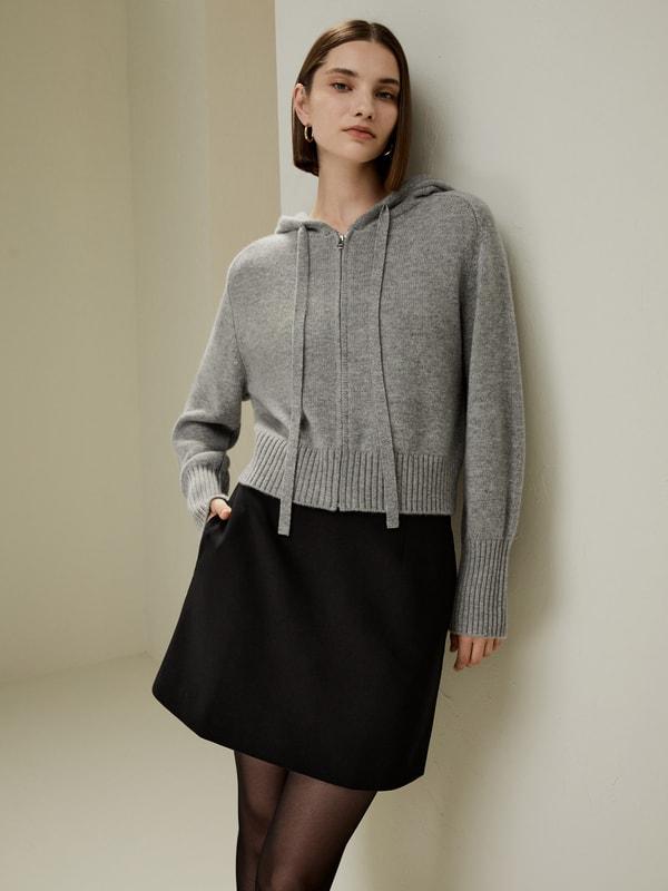 Short Zip-Up Wool Cashmere Hoodie Product Image