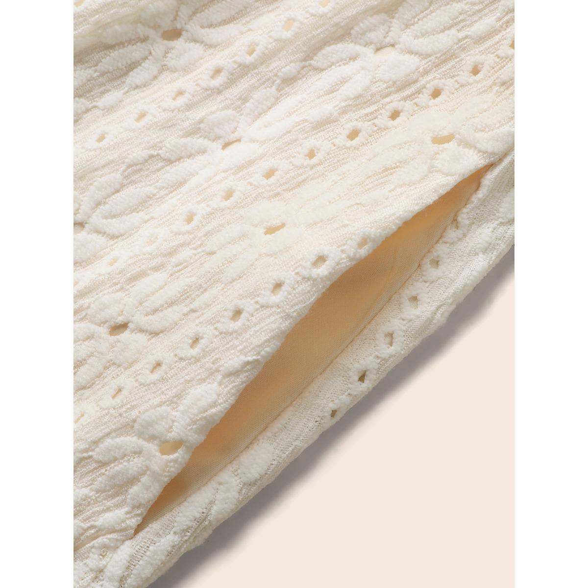 Plus Size Textured Button Detail Cap Sleeve Dress Ivory Women Elegant Texture V-neck Cap Sleeve Curvy BloomChic 18-20/2X Product Image