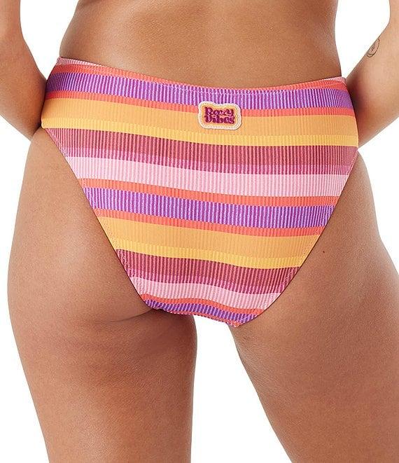Roxy Coastal Current Rainbow Summer Stripes Low Waist Hipster Swim Bottom Product Image