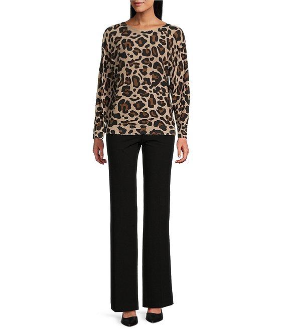 Investments Petite Leopard Long Sleeve Boat Neck Pullover Sweater Product Image