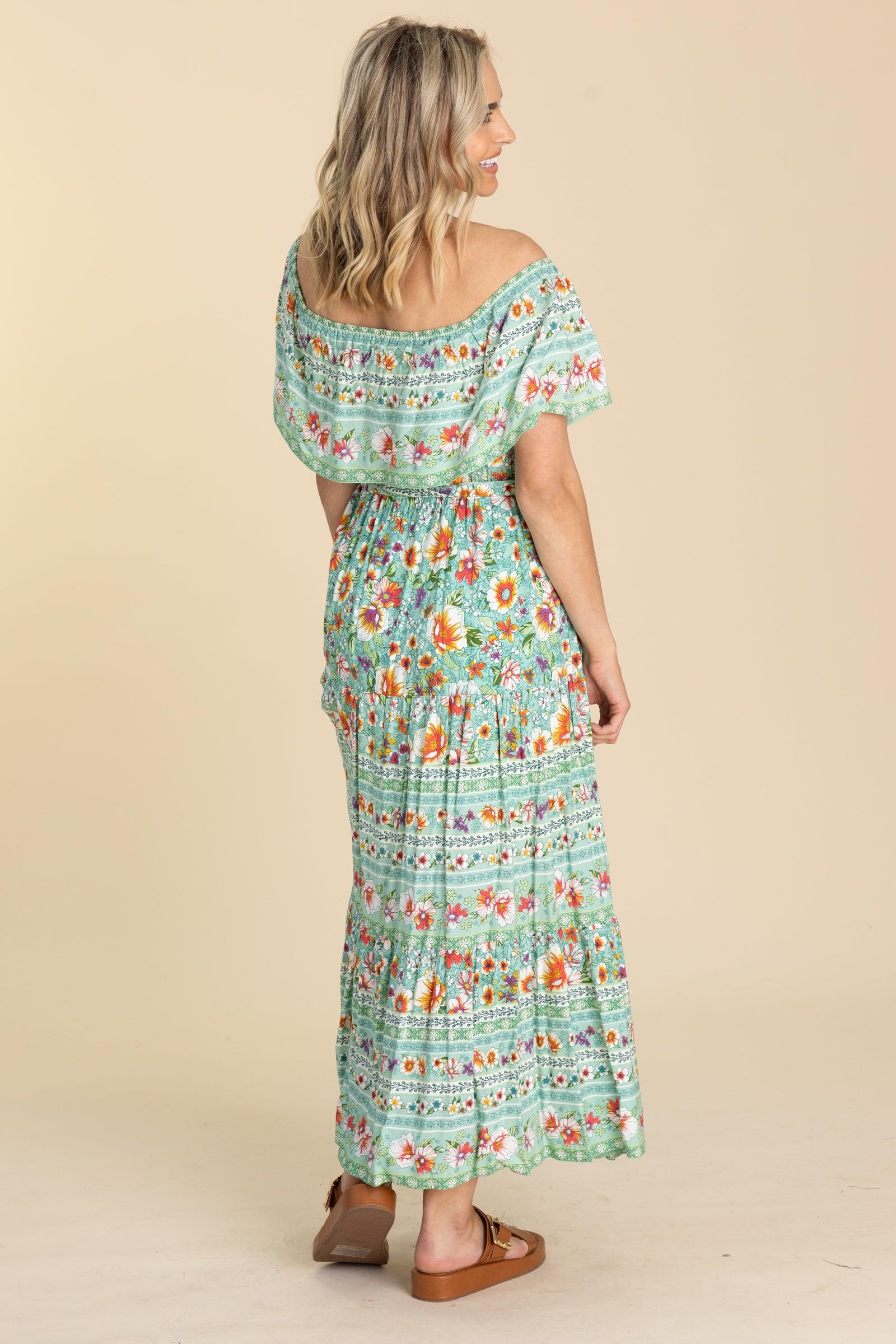 Mint Boho Off The Shoulder Maxi Dress Product Image