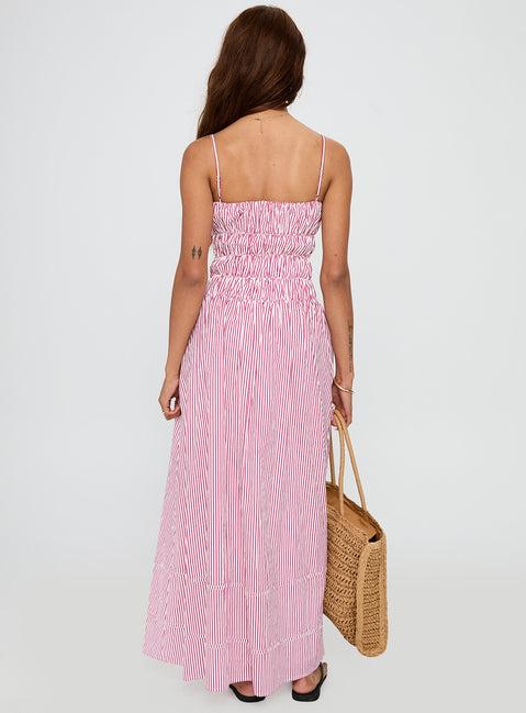 Loralei Shirred Maxi Dress Red Stripe Product Image