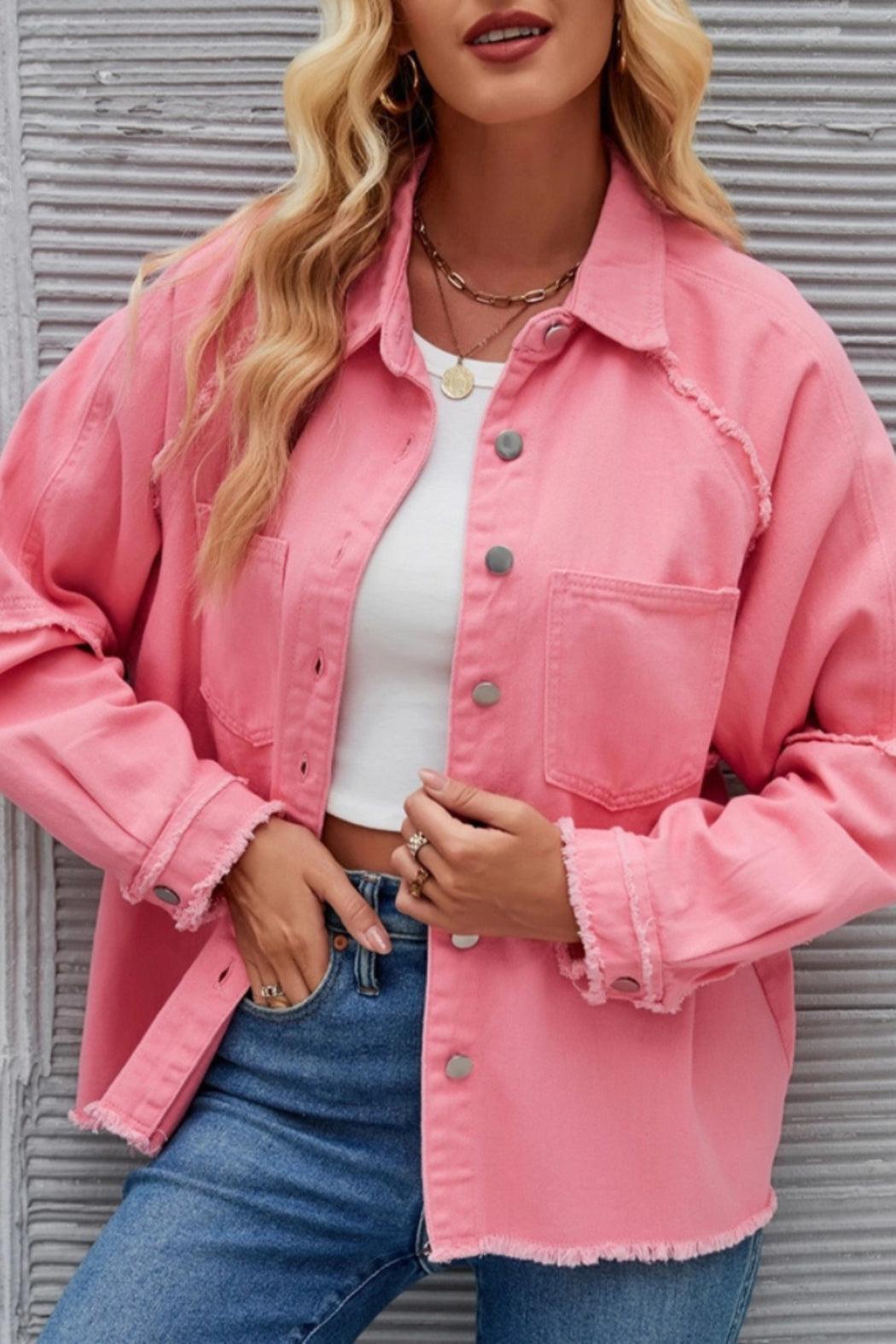 Pop Color Frayed Edge Oversized Denim Jacket Product Image