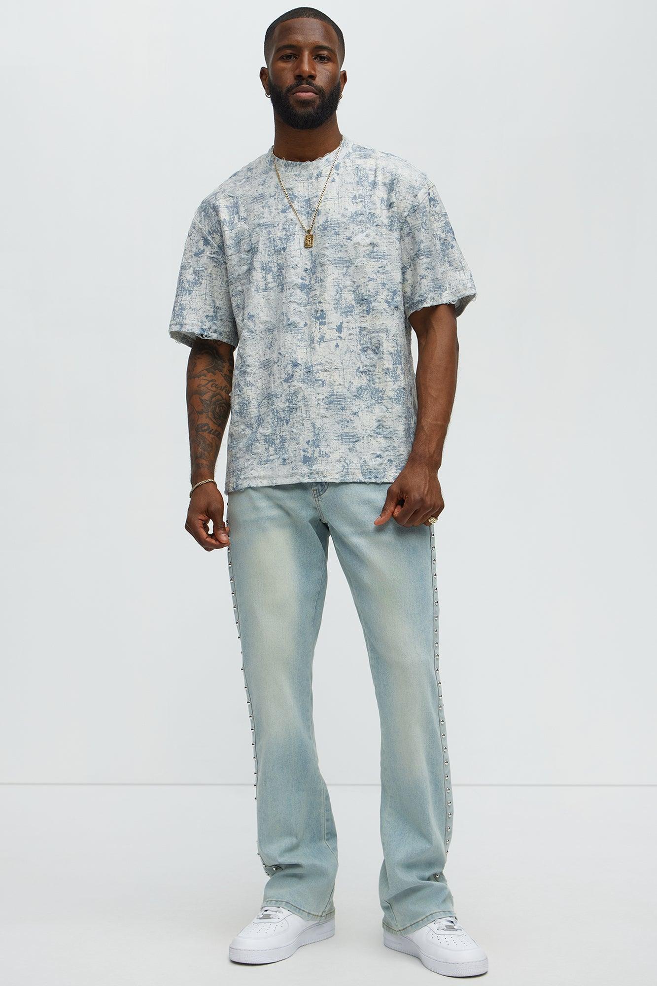 Stacked Slim Flare Stud On The Side Jeans - Light Wash Male Product Image