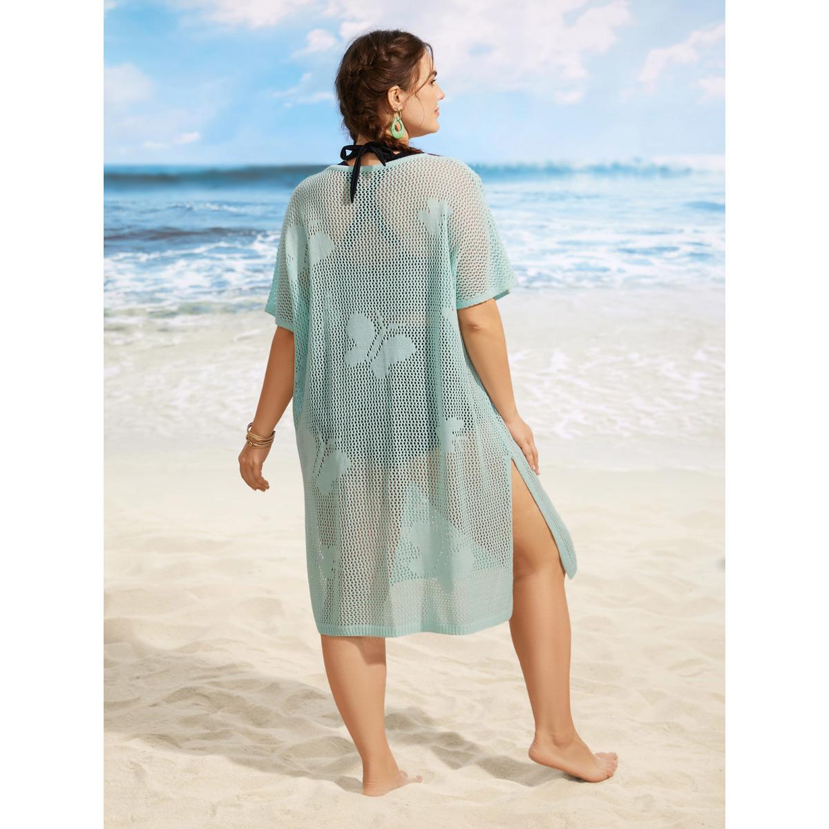 Plus Size Butterfly Cut Out Slit Hem Swim Cover Up Women's Swimwear Arctic Beach Loose Cut-Out Curve Swim Cover Ups BloomChic 18-20/2X Product Image