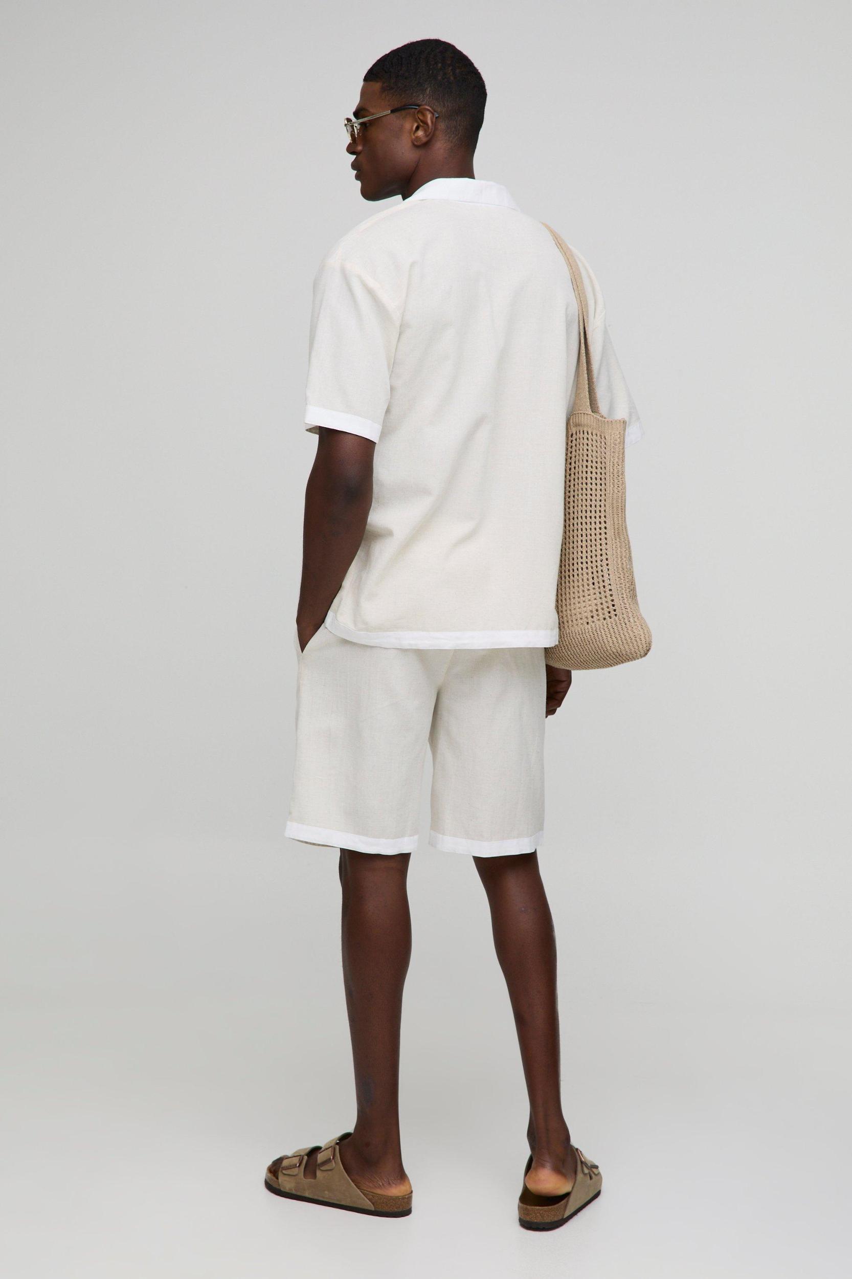 Oversized Orange Graphic Linen Blend Shirt & Relaxed Short Set | boohooMAN USA Product Image