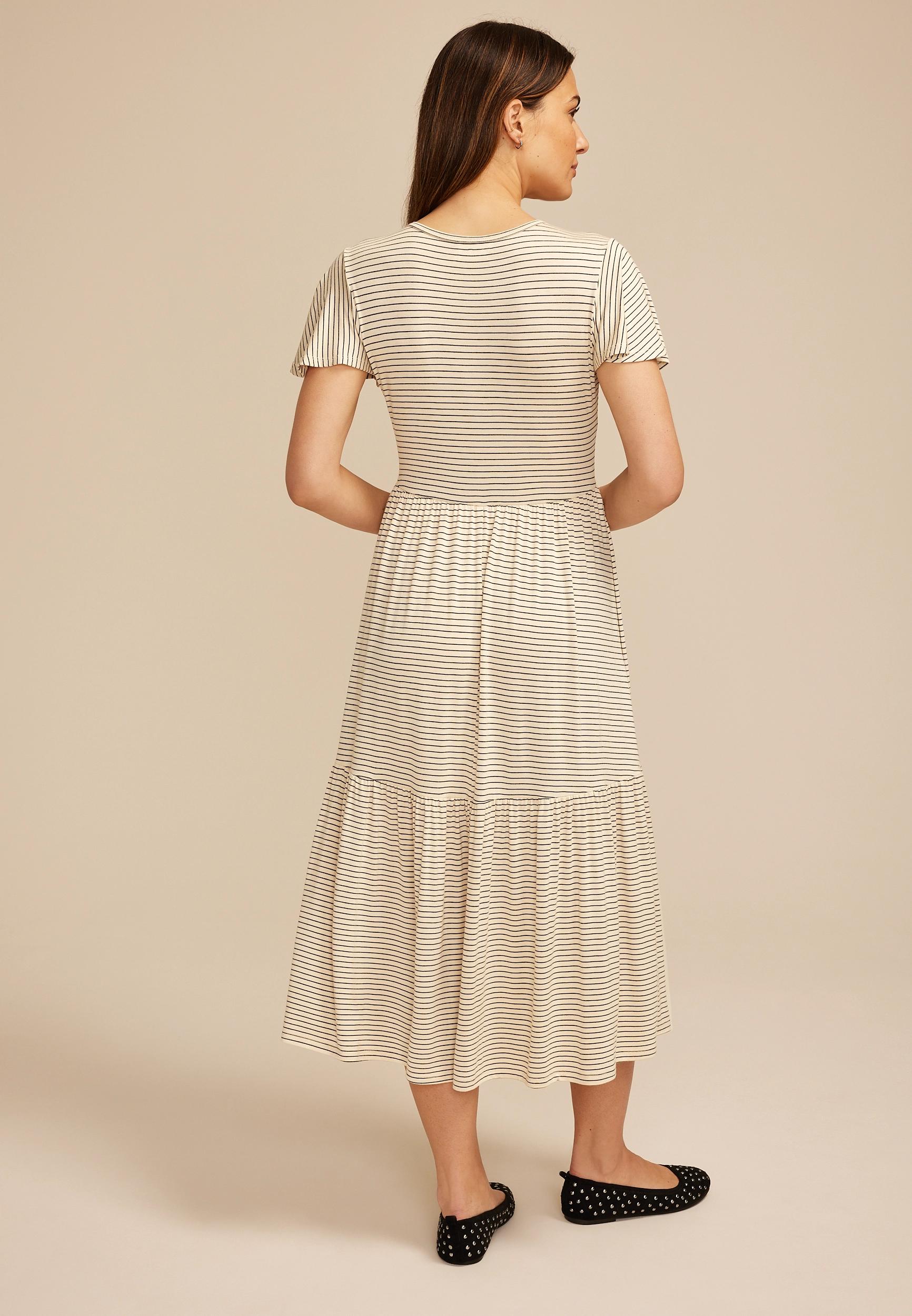 24/7 Flutter Sleeve Striped Midi Dress Product Image