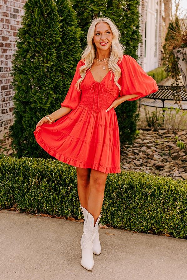 Whispering Muse Smocked Mini Dress In Red Product Image