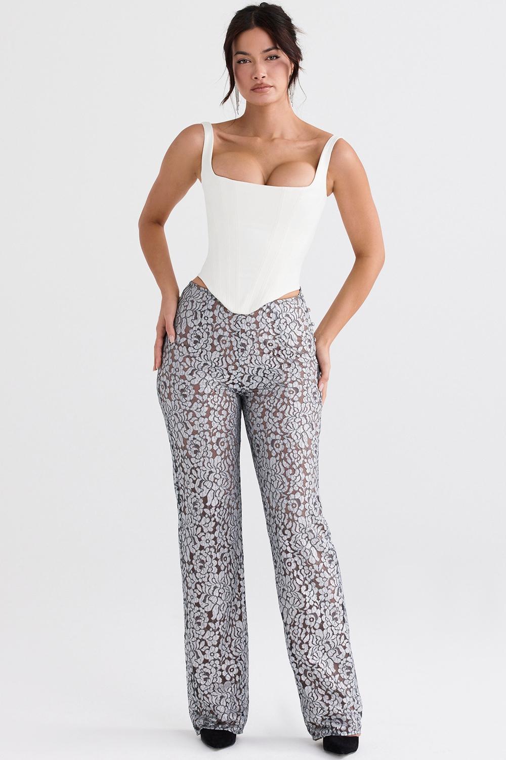 Mara  silver metallic lace trousers Product Image