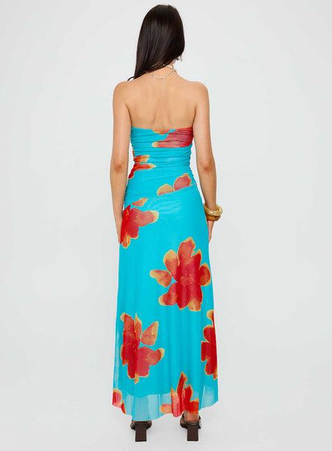 Katara Strapless Maxi Dress Blue / Orange Floral Product Image
