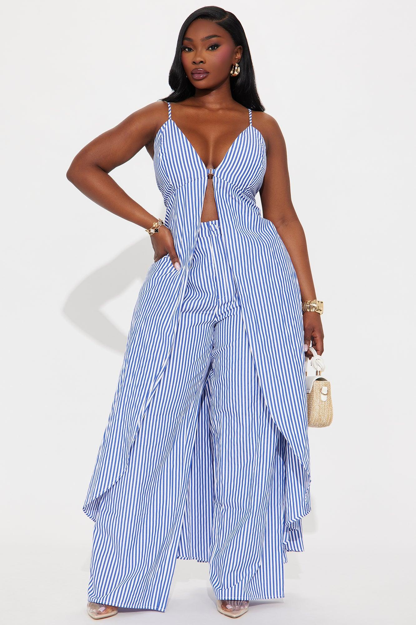 Beachside Glam Striped Poplin Pant Set - Blue/combo Product Image