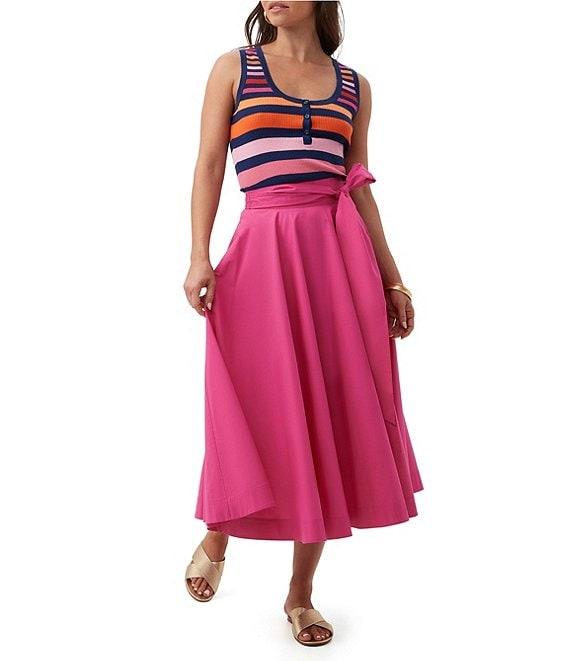 Trina Turk Amano Stretch Poplin High-Rise Tie Waist A-Line Midi Skirt Product Image